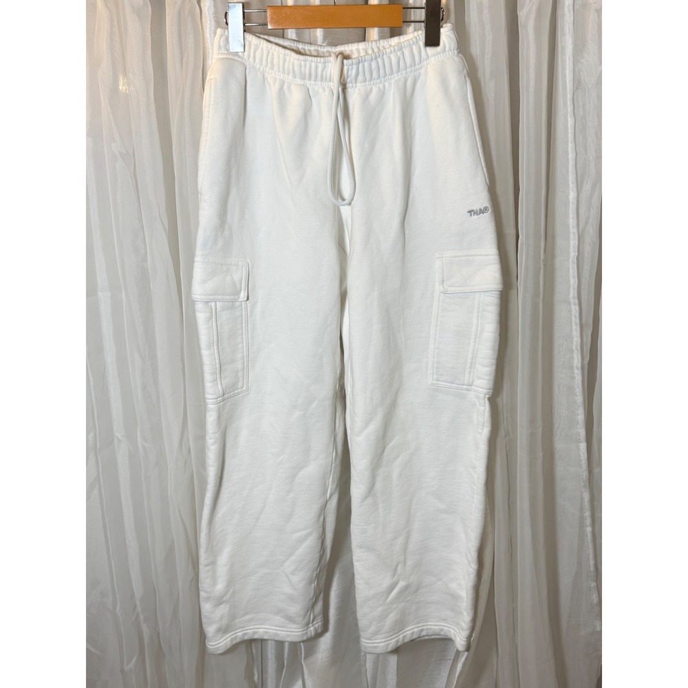 TNA Cargo Sweatpants Womens Small White Cozy Fleece Mega Fit Joggers